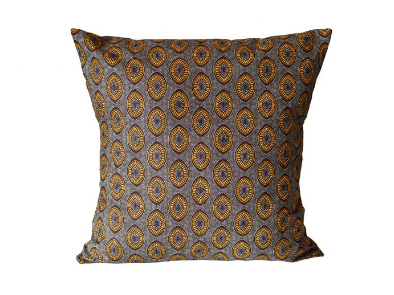 Shweshwe Print cushion cover - Brown with yellow Shields Shweshwe Print cushion cover - Brown with yellow Shields